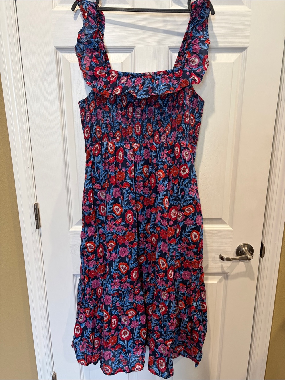 Vineyard Vines Ruffle Strap Sundress in Navy, Red & Pink